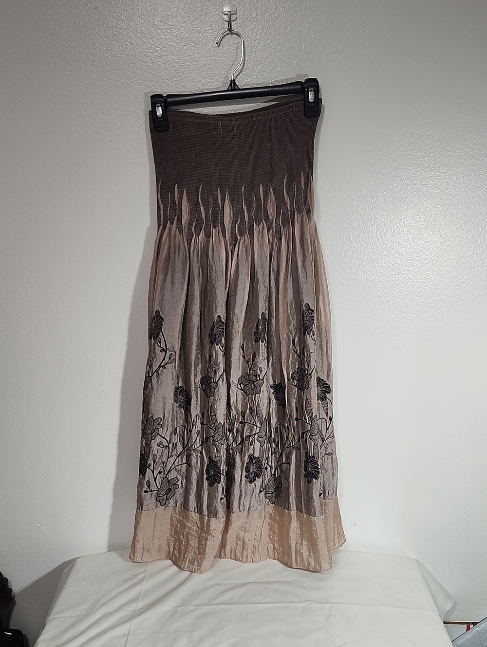 Women’s Beige and Brown Floral Maxi Skirt And Converts To A Dress